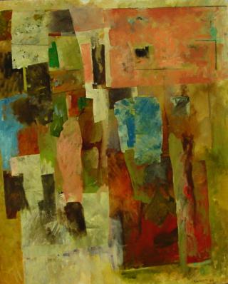 Verticale compositie met roze rechthoek