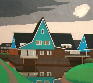 Blauwe en blauwgroene huizen